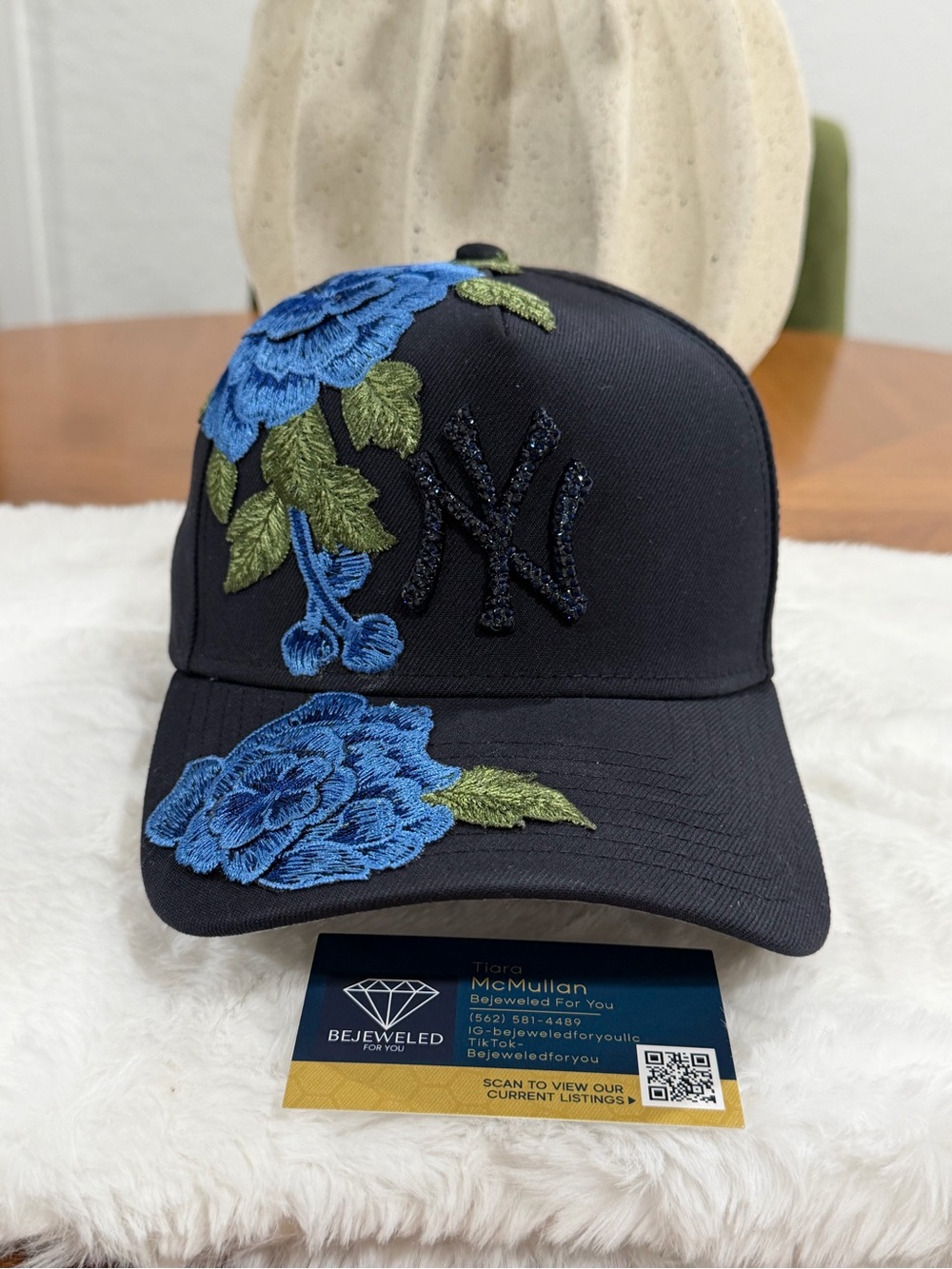 New Era Navy Cap with Blue Floral Embroidery